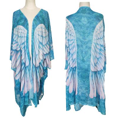 China 2022 new arrivals blue wing printed bikini cover ups summer beach dress cover ups beach for sale