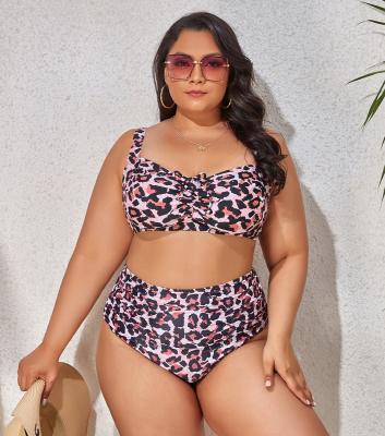 China Plus Size Customized 2022 New Plus Size Swimwear For Women Swimwear 2 Pieces High Waist Lift Up Bikini Sets for sale