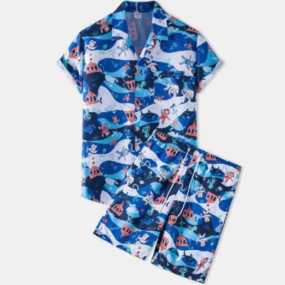 China Amazon Hot Sale Men's Anti-Pilling Hawaiian Set Custom Men's Summer 2 Piece Set Men's Hawaiian Short Set for sale