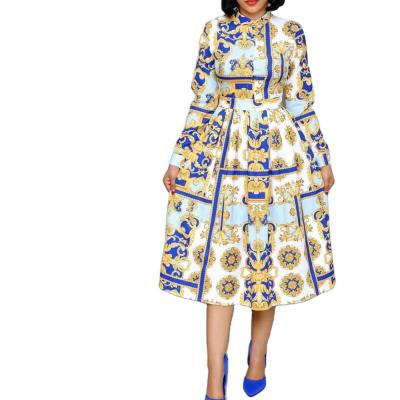 China Anti-Static Women's Dashiki Long Sleeve Dress African Party Wedding Mature Women Printed Dresses for sale