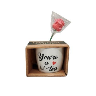 China Best Viable Custom Valentine's Day Gift Ceramic Coffee Mug With Candy Flower Set for sale