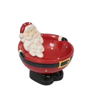 China Viable Ceramic Santa Clause Design Big Belly Santa Red Christmas Candy Bowl for sale