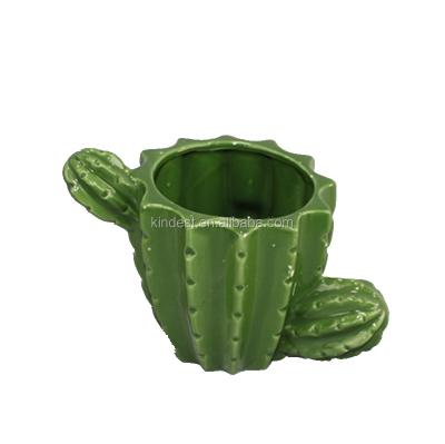 China Modern Cactus Shaped Ceramic Flowerpot / Planters Green for sale