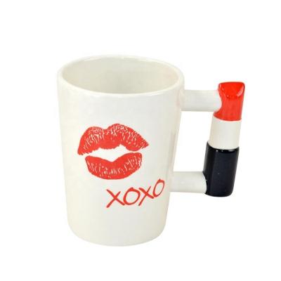 China Sustainable 3D Lipstick Mug , Ceramic Coffee Mug With Lipstick / High Heel Handle for sale