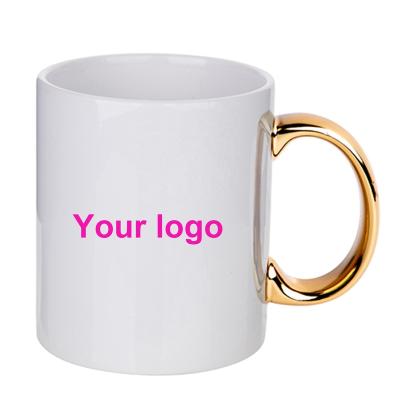 China Sustainable Wholesale Gold Handle Custom Logo Gold Printing Ceramic Coffee Mug for sale