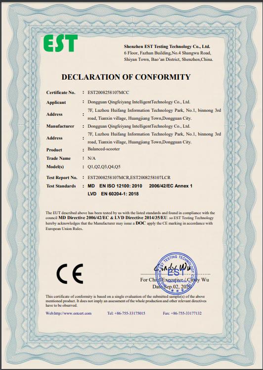 CE - Dongguan Qingfeiyang Intelligent Technology Co., Ltd.