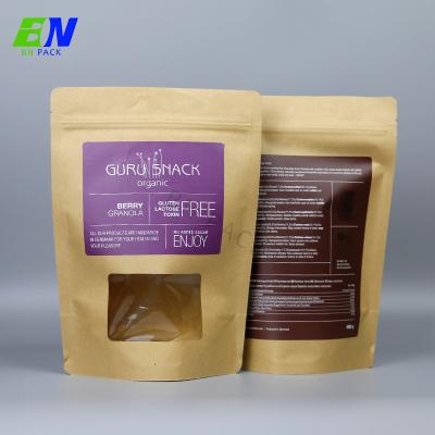 China Recycled materials wholesale coffee packaging resealable zipper doy-pack stand up pouch brown paper bag with window for sale