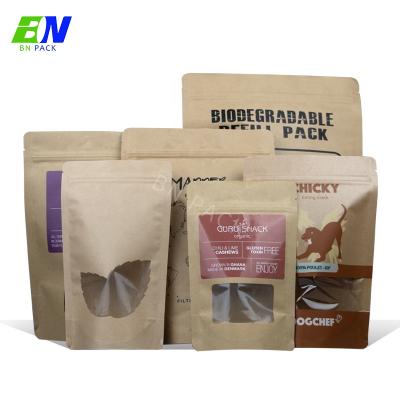 China Barrier Customs Foil Stand Lined Ziplock Up Pouch Brown Kraft Paper Coffee Bags With Valve With Window for sale