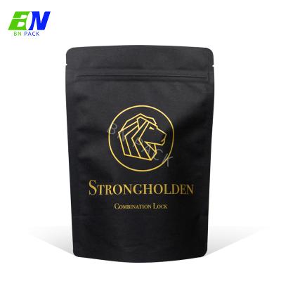 China Custom Printed Coffee Beans Pouch Kraft Paper Biodegradable Barrier Food Packaging Black Valve Zipper for sale