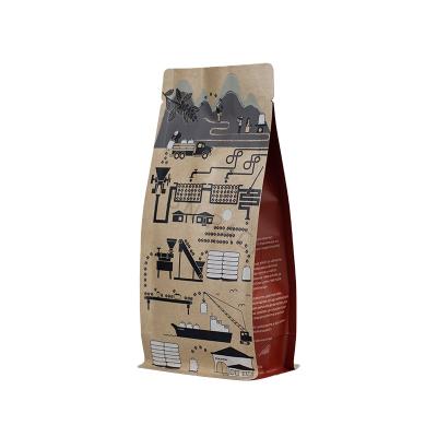 China Custom Printing Flat Bottom Eco Friendly Moisture Proof Kraft Paper Lined Aluminum Coffee Packaging Bag With Valve for sale