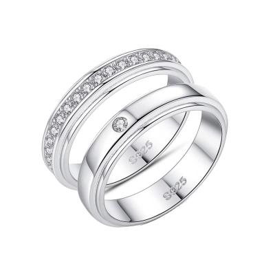 China Latest Design Style S925 Sterling Silver CZ Single Band Ring Couple Wedding Rings Set CLASSIC for sale