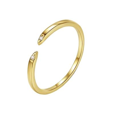 China Real TRENDY 14K CZ Gold Plated Chunky Finger Open Ring 925 Sterling Silver Adjustable Rings for Girl Simple Minimalist Jewelry for sale