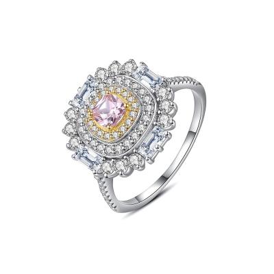 China BOHEMIA Good Selling Big Silver Stone 925 Gemstone Women's Chunky Fashion Pink Crystal Ring Zircon Luxury Jewelry for sale