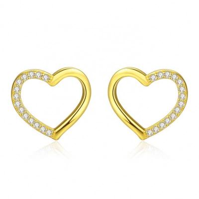 China TRENDY 18K Gold Plated Cubic Zircon Heart Stud Earrings For Women Fine Jewelry Pure 925 Gold Stud Earrings for sale