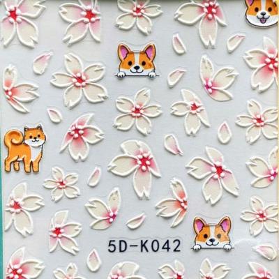 China Environmental Protection K031-046 5D Embossed Nail Art Stickers Come With Glue Kitten Bear Flower Nail Art Embossed Stickers for sale