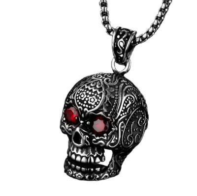 China Retro Eyes Superhuman Titanium Zircon Necklace Hiphop Skull Personality Steel Vampire Pendant Punk Pendant for sale