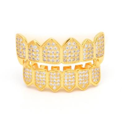 China Hiphop 18k CZ Gold Plated Gold Plated Group Ingots Grillz Custom Upper Mouth Teeth Grills Set for sale