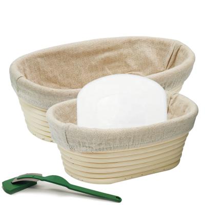 China Free sample handmade rattan disposable 10 inch oval sourdough banneton bread proofing basket set with liner for sale