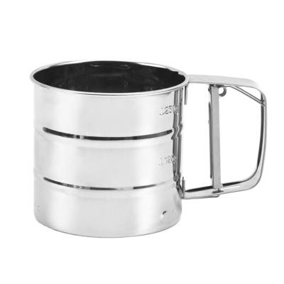 China Best Quality Sustainable Manual Cake Tool 430 Stainless Steel Flour Baking Sifter Cup With Measuring for sale