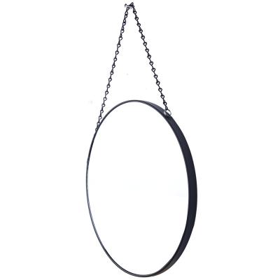 China Hot Selling Modern Designer Hanging Wall Mirror Black Round Metal Framed Wall Mirror With Chain for sale