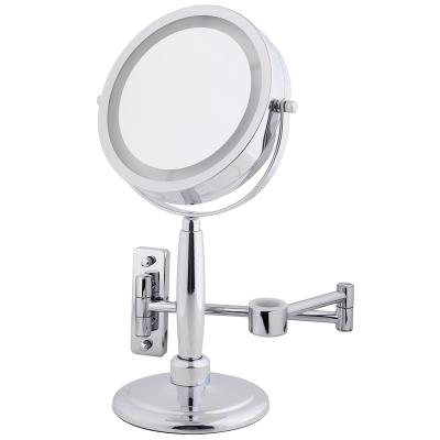 China Lighted Bathroom Accessories Shaving Mirror Around Folding Vanity Wall Mounted Makeup Bathroom Mirror 360 Extendable for sale