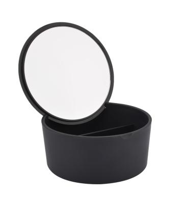 China Portable Vanity Mirror European Style Round Table Top Velvet Magnifying Cosmetic Makeup Mirror With Organizer Box for sale