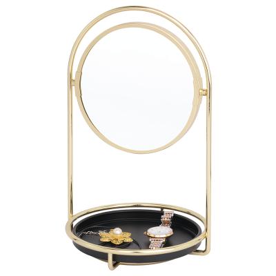 China Double Sided Mirror Promotional Portable Marble Makeup Desktop 360 Degree Rotation Base Mirror With Jewelry Display Stand for sale