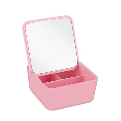 China Plastic Vanity Mirror Organizer Square Makeup Mirror Magnifying Cosmetic Storage Box for Desktop Storage for sale