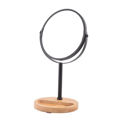 China Magnifying 360 Degree Rotating Makeup Desk Mirror Vanity Mirror Multifunctional Cosmetic Mirror With Bamboo Tray for sale