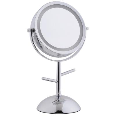 China High Quality Round Lighted Chrome Standing Up Mirror LED Light Mirror Cosmetic Makeup Mirror With Logo for sale