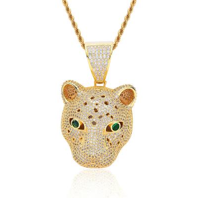 China Hiphop Animal Shaped Logo Green Eye Custom Hip Hop Leopard Brass Pendant for sale