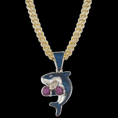 China Hip Hop Rock Rhinestone Dolphins Shark Pendant Necklaces For Men Jewelry for sale