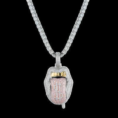 China New Hip Hop Fashion 5A Zircon CZ Iced Out Dollar Chains Lip Bling Women Jewelry Tennis Tongue Pendant Necklace for sale