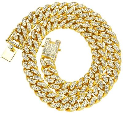 China Europe and America Men's Silver Tone Iced Out Jewelry Necklace 14K CZ Miami Gold Filled Gold Plated Large Cuban Link Chain Necklace for sale