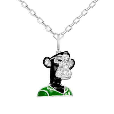 China Silver Hip Hop Hip Hop Metaverse Fapping Monkey Pendant NFT Bored Monkey Yacht Club BAYC Iced Bored Monkey Pendant Necklaces for sale