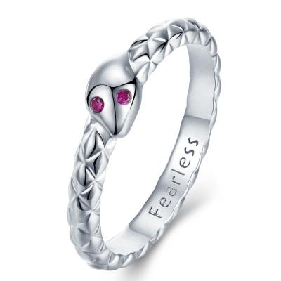 China Fashionable Red Silver Bling Corundum Snake Kolye Ring Fearless Rhodium Plated Sterling Ring for sale