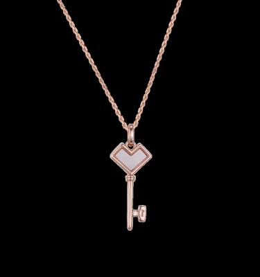 China 18ct Rose Gold Plated Key Lock Necklace Mother of Pearl 925 Sterling Silver Mysterious Charm Locket Key Pendant Necklace for sale