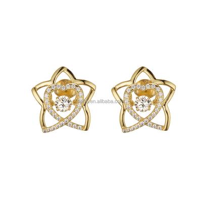 China Cute 925 Sterling Jewelry Silver Love Knot Earrings Gold Plated Sparkle Dancing Stone Star Heart Earring for sale