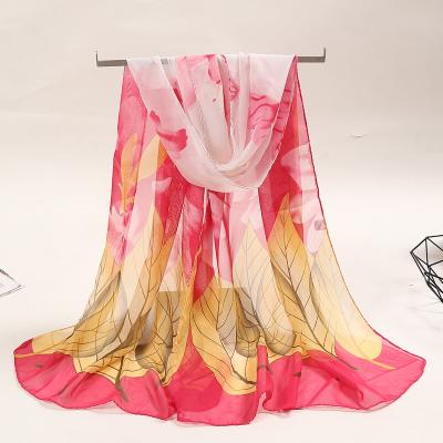 China Women Polyester Soft Chiffon Floral Printing Shawl Sheer Scarf for sale