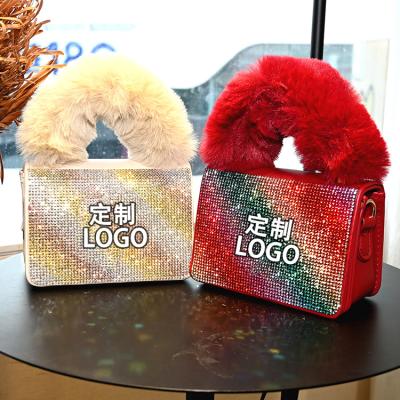 China 2022 Fashion Women's Rainbow Diamond Handbags Fashion Ladies Custom Logo Shoulder Messenger Bag With Hat for sale