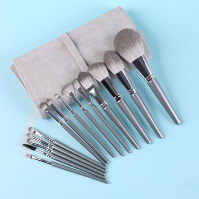 China Fan Brush Silver Metal Brushes Interchangeable Nylon Up Makeup Brush Set 14 Pieces for sale