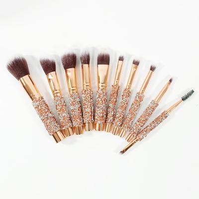 China Fan Brush Brushes Diamond Logo Marble Gold Organizer Rose 10 Pcs Makeup Brush Set for sale