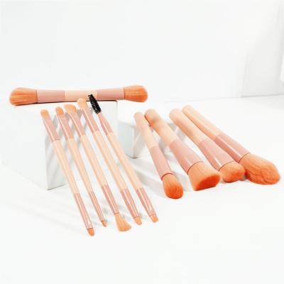 China Hot Pink Fan Brush Dual 32 Pieces & 10 Wooden Beauty Combination Makeup Brushes for sale