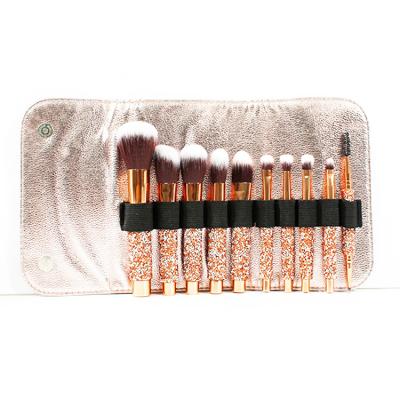 China 10 Pieces Pro Fan Brush Small Wood Handle Double Ended Double Layer Makeup Brush for sale