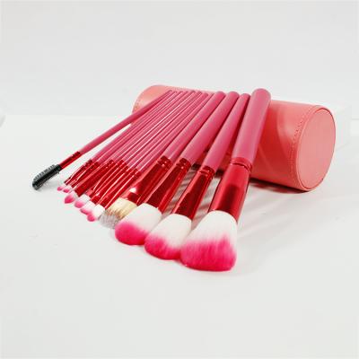 China Custom Kit Case Hard Pink Private Red and Black Fan Brush Pointed Label Light Set Makeup Brush 12pcs for sale