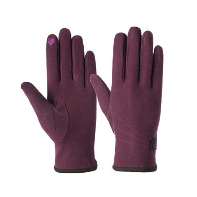 China Fashion Comfortable Classic Red Ladies Leather Full Finger Velvet Outdoor Warm Touch Screen Thin Riding Gloves for sale