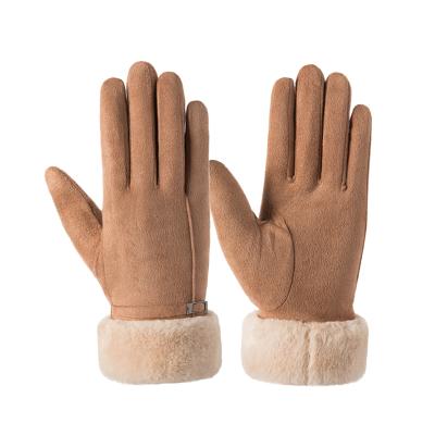 China Simple Ladies Gloves Fashion Winter Touch Screen Warm Coating Men Women Shear Suede Faux Leather Gloves for sale