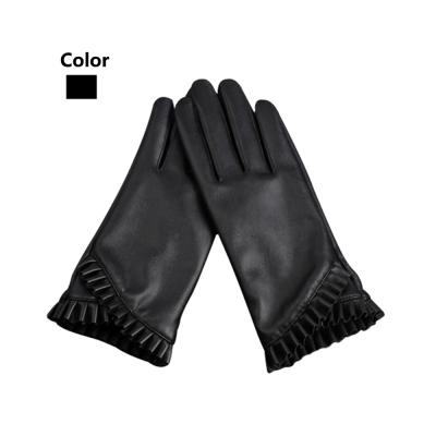 China 2008 Polyurethane PU Women's Touch Smelling Leather Gloves Best Selling Fashion Cheap Black Warm Striped Winter Hand Gloves For Ladies Driver for sale