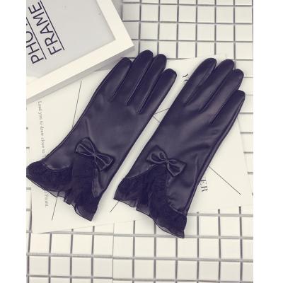 China Fashion Women's Fashion Striped Touch Screen Furry Women's PU Women's Artificial Ladies Driving Lace Leather Gloves for sale