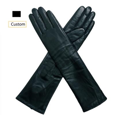 China Contact feeling ZP6004 Wholesale Customized Fashion Style Sheepskin Women Waterproof Black Ladies Driving Long Leather Gloves for sale